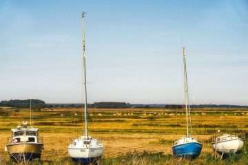 4 small yachts on land at Aldeburgh